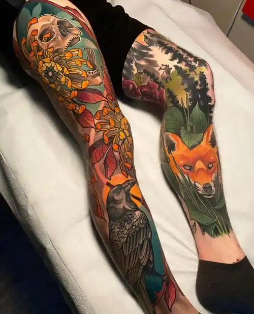 欧美school风格纹身newschool重彩花臂