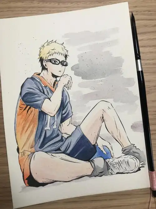 水彩手绘排球少年