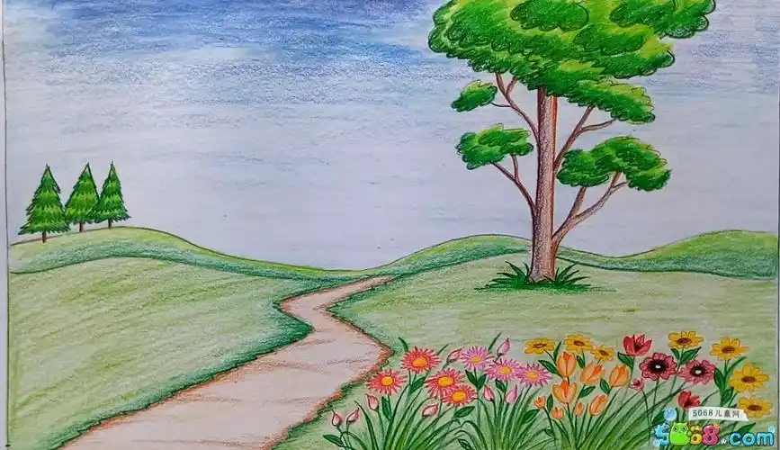 教小朋友画一幅风景画 美丽的风景画步骤教程 - 5068儿童网