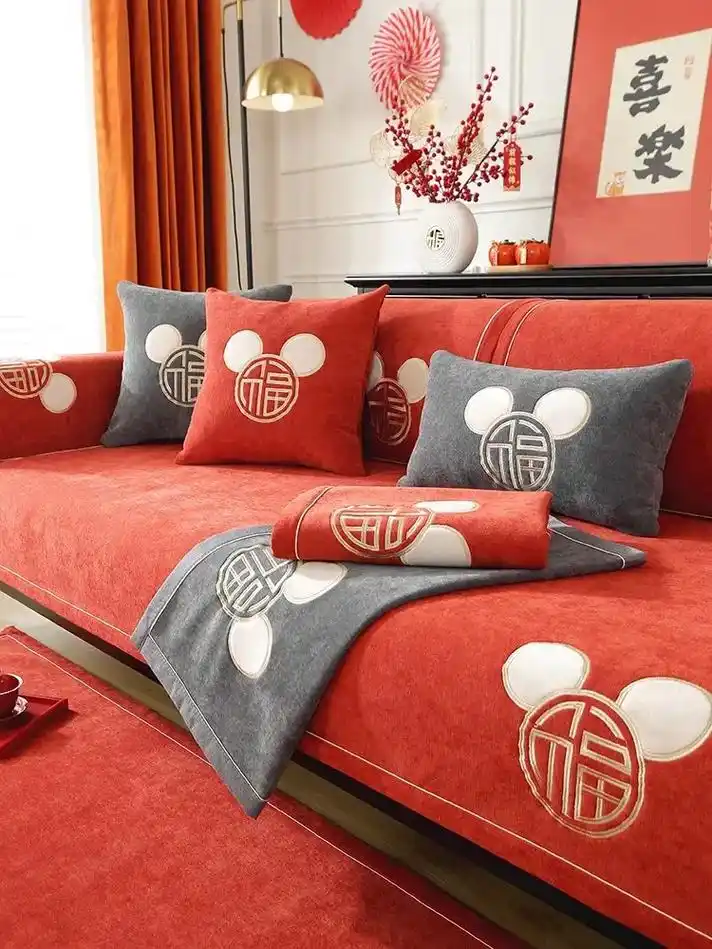 新中式沙发垫防滑轻奢雪尼尔坐垫子靠背巾盖布四季通用沙发巾定制