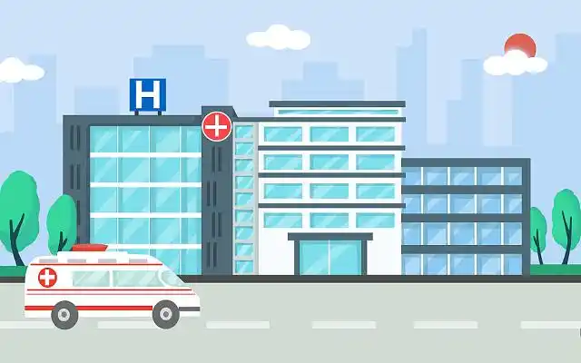 医院外部扁平插画卡通素材psdpng医院插画