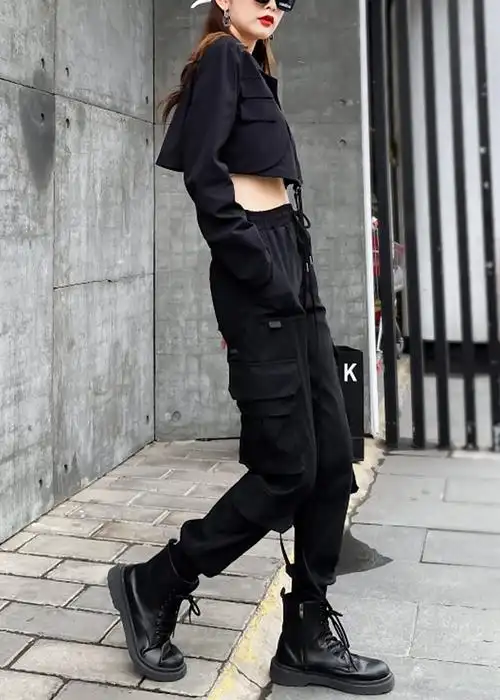 女生工装裤女夏季薄款码女酷黑色裤子帅气高腰显瘦休闲裤春束脚运动裤