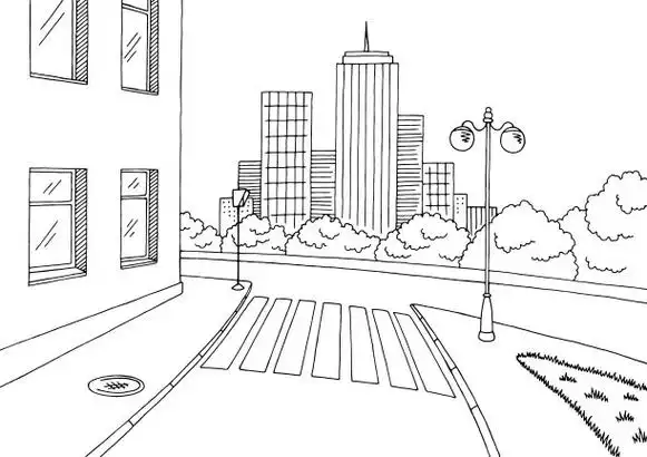 街道道路图形黑白城市景观素描插图矢量插画图片素材