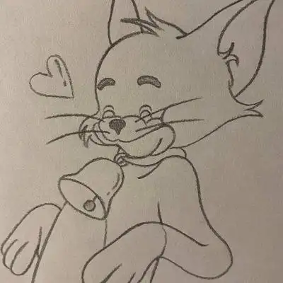 卡通汤姆猫铅笔黑白简笔画画法教程图片