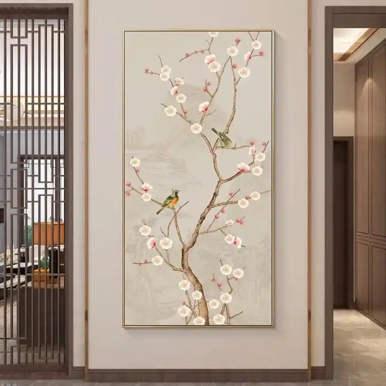 新中式国画中国风寓意好的装饰画梅花喜上眉梢挂画过道走廊玄关画