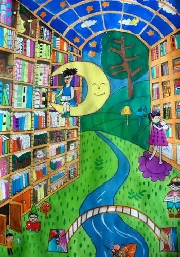 少儿书画作品-《我的图书馆》/儿童书画作品《我的图书馆》欣赏_中国
