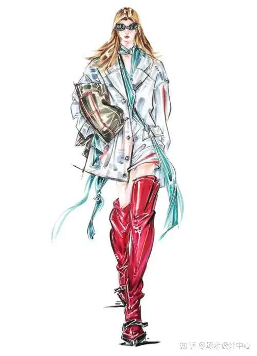 服装设计考研手绘临摹练习|皮革面料手绘效果图展示·马克笔上色