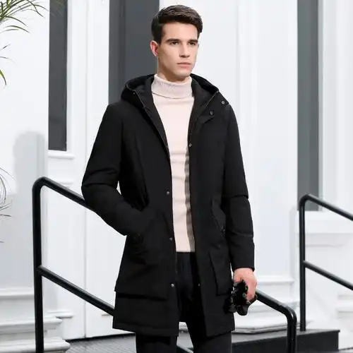 雅鹿男装冬季新品连帽男士羽绒服中长款外套时尚印花防寒服s45edya8