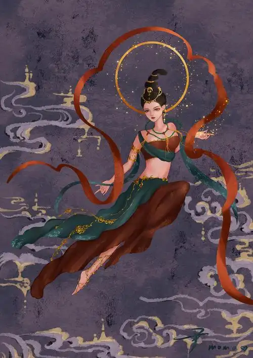 举报3分享原创作品插画商业插画古风敦煌飞天仙女古典原创壁画插图