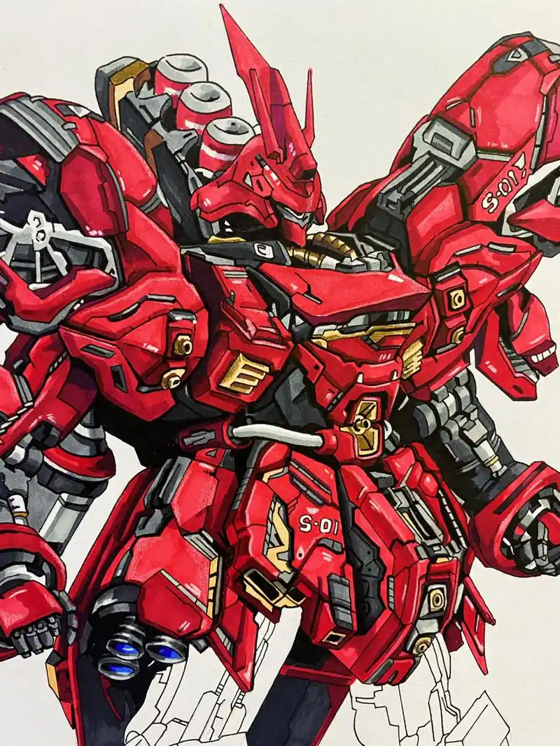 马克笔手绘高达 步骤更新 这两天有点懒 应该早就画完的 拖到现在没画