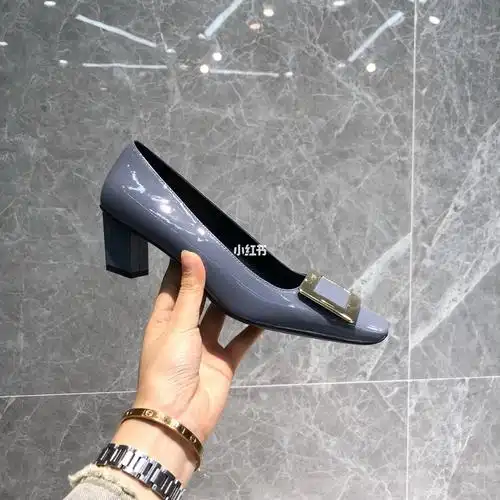 rv61经典方头雾霾蓝高跟鞋