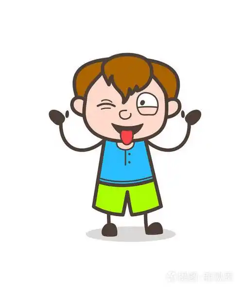 那调皮的孩子取笑和眨眼睛可爱的卡通男孩图