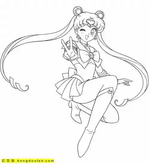 战士青春靓丽美少女卡通涂色图片免费下载-红豆饭小学生简笔画大全
