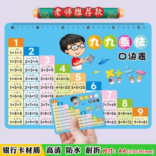 a4乘法口诀表99九九乘除法一二年级数学公式学习卡片桌垫教具全套