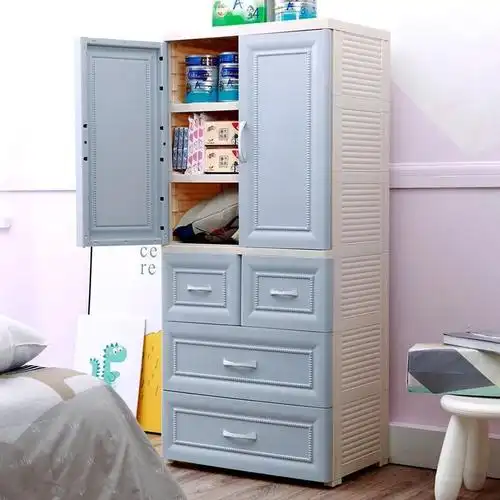 双开抽屉式塑料储物柜婴儿收纳柜整理柜简易宝宝挂衣橱儿童衣柜收纳柜