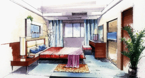 手绘卧室设计效果图