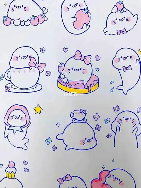 少女心简笔画93超可爱的粉粉小海豹又来啦简笔画少女心表情包画少女心