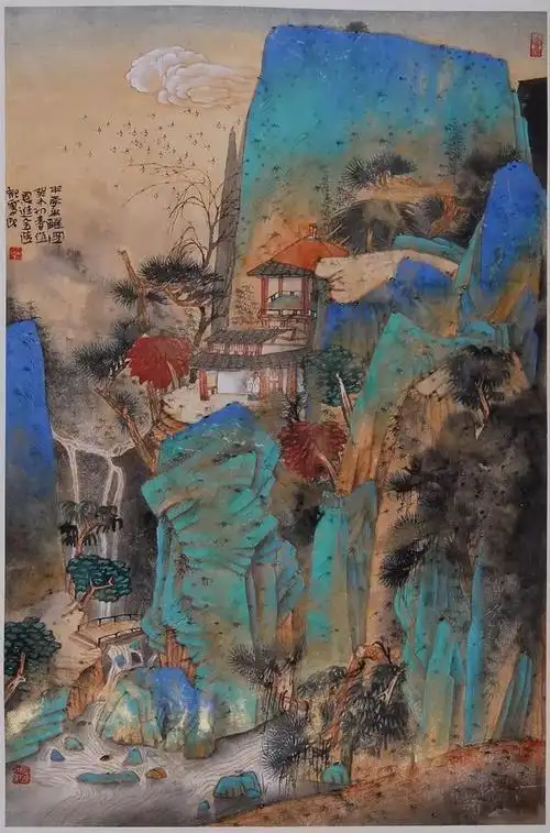 祁恩进工笔重彩山水画欣赏