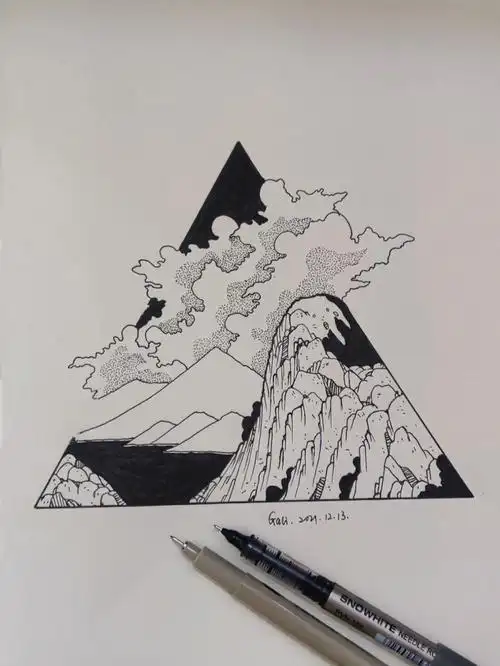 1213流云奔涌黑白手绘图线描针管插画