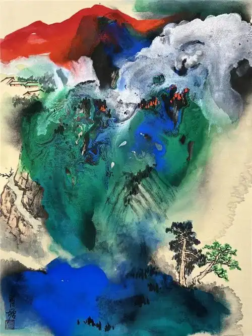 著名山水画家瞿塘泼墨泼彩山水画作品赏析
