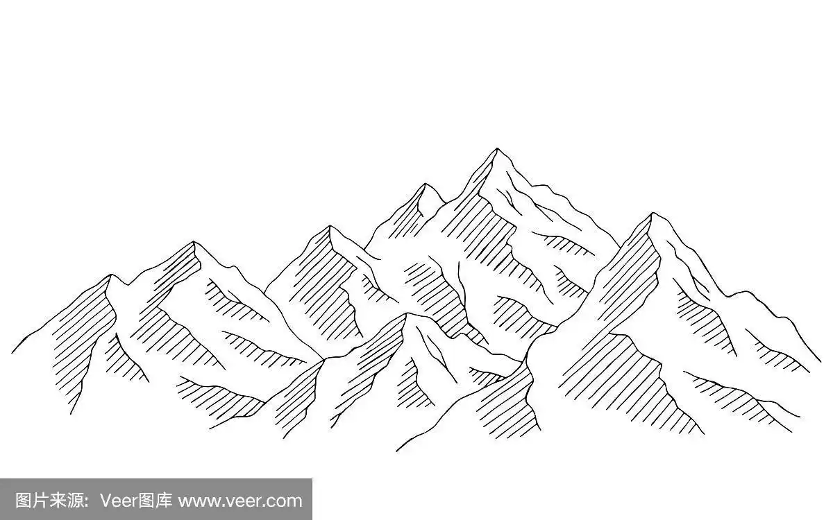 草图,绘画插图,山脉,白色,矢量