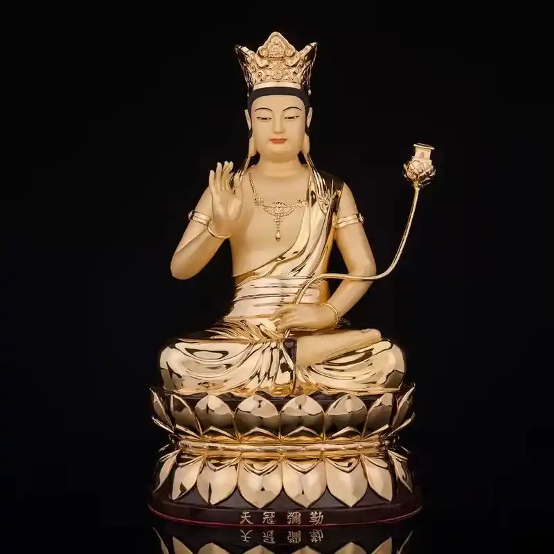 纯铜鎏金 天冠弥勒菩萨像 - 抖音