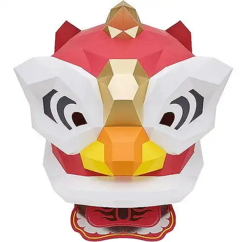 纸无限中华醒狮舞狮南狮子创意头套面具纸模摆件手工diy折纸材料