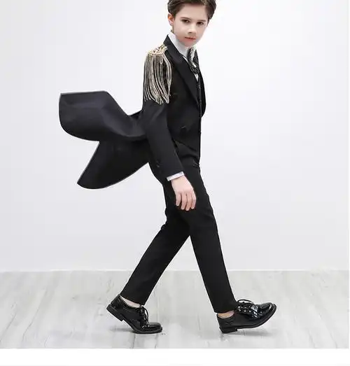 男童西装礼服小主持人钢琴演出服套装儿童西装帅气燕尾服中大童走秀