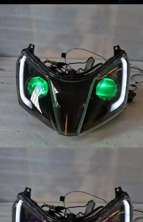 适配适用于uy125改装led双光透镜激光大灯鱼眼天使眼恶魔眼眼总成配件