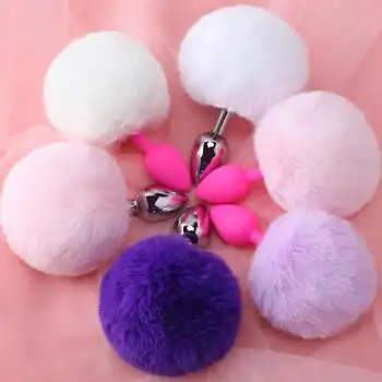 私人密码sm兔尾巴后庭肛塞尾巴另类玩具性女插入房事用品硅胶白润滑剂