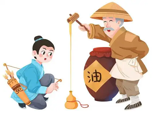 卡通古装人物卖油翁语文课文插画扁平肌理插画png