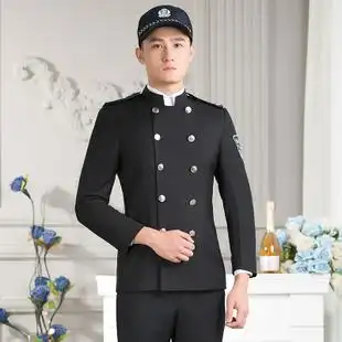 黑色立领长袖双排扣保安服秋冬工作服制服春秋装物业保安大衣外套