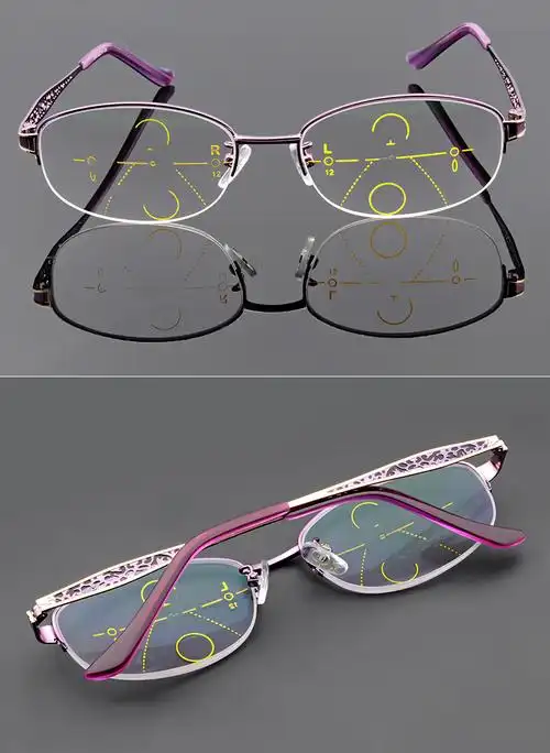 女款渐进多焦点老花镜 看远近两用半框智能变焦渐进多焦老光眼镜