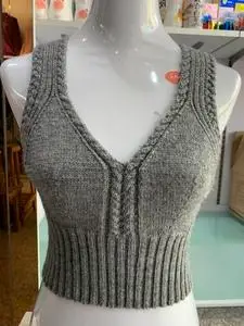 纯手工编织保暖紧身v领毛衣针织衫胸罩羊毛线背心马甲坎肩吊带女