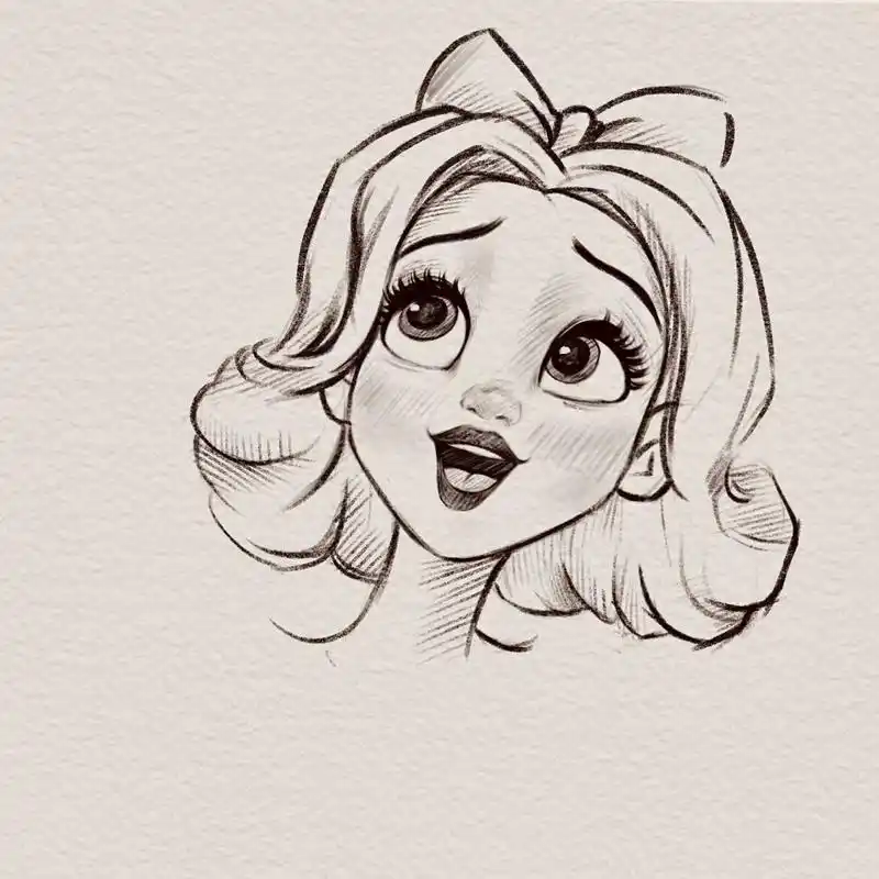 迪士尼公主手绘铅笔线稿|白雪公主 铅笔线稿卡通人物练习8215 没