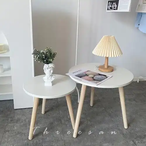 北欧简约白色小圆桌子客厅小茶几风拍照背景布置摄影道具装饰