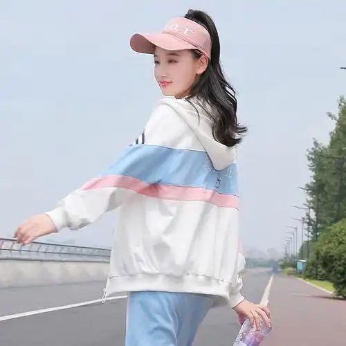 初中生秋装外套女休闲运动宽松百搭时尚少女青春连帽拉链开衫卫衣