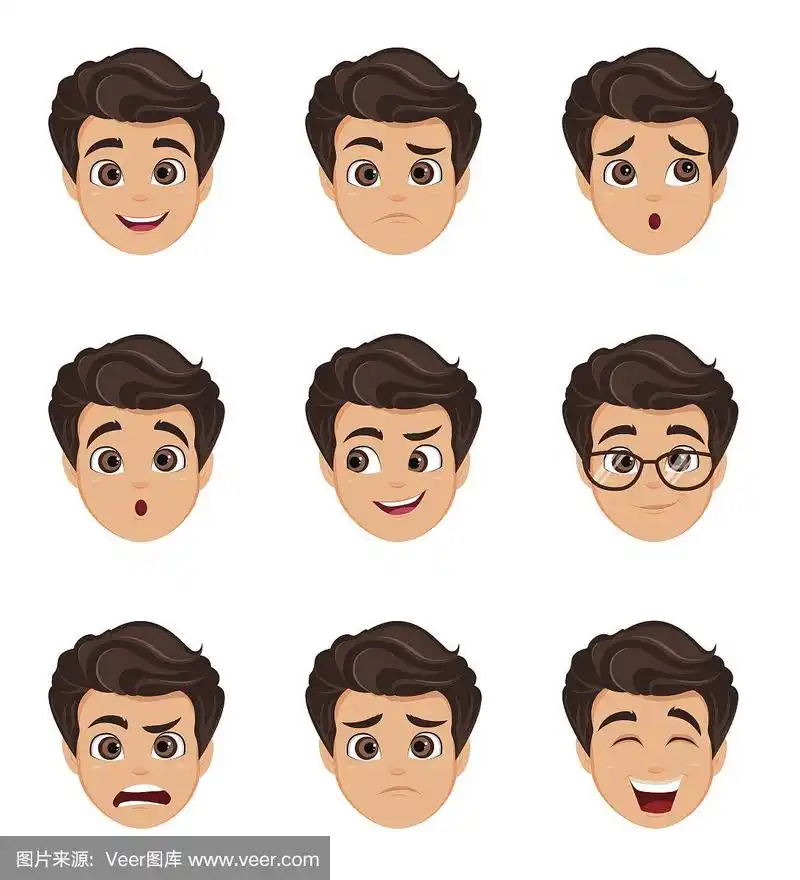 面部表情.卡通人物有各种各样的面部表情.