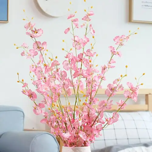 假花塑料绢布花家居花卉花瓶插花艺【不含花瓶】 5支粉色仿真跳舞兰