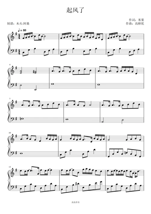 起风了-g调简单版钢琴谱-nokopu木-火火火-虫虫钢琴