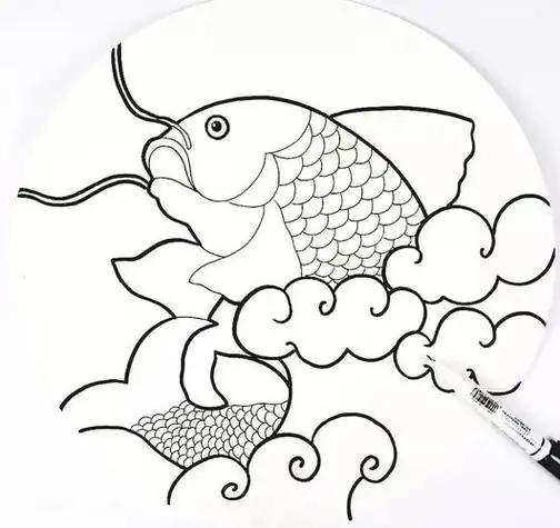 年年有余创作出一幅作品,用线描的方式表现出鱼和浪花的形态简笔画 年