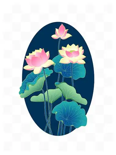 矢量手绘 i>国 /i> i>潮 /i> i>风 /i>荷叶荷 i>花 /i>夏季复古装饰