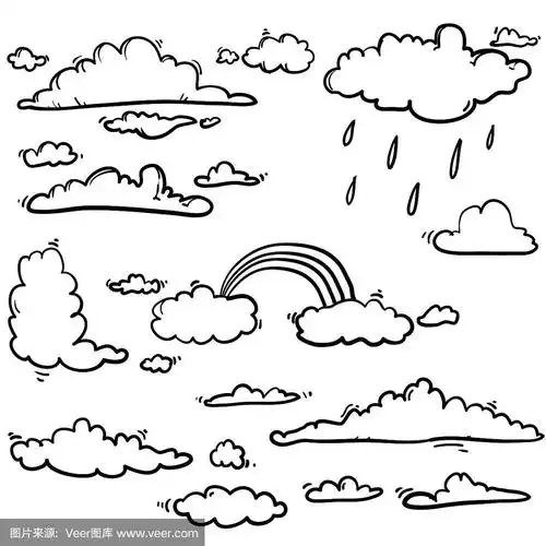 手绘涂鸦独特的云彩插图在卡通风格矢量