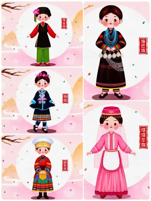 民族插画五十六个民族服饰系列五