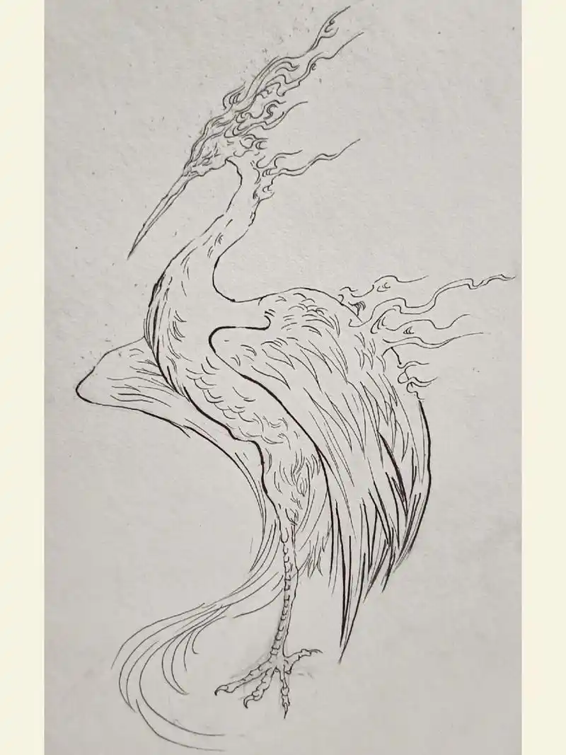 山海经异兽"毕方"线稿临摹      毕方是中国古代神话中的形象,生活在