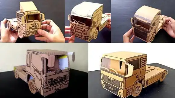 纸板玩具车教学,制作5款拖挂卡车车头合集,一次性学会