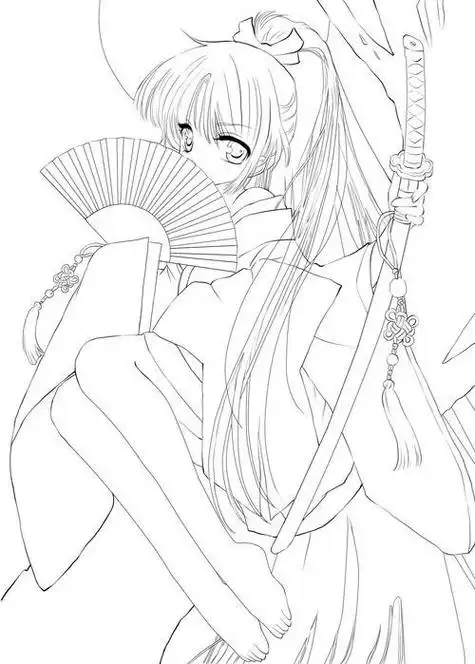 古风动漫撑伞美少女简笔画