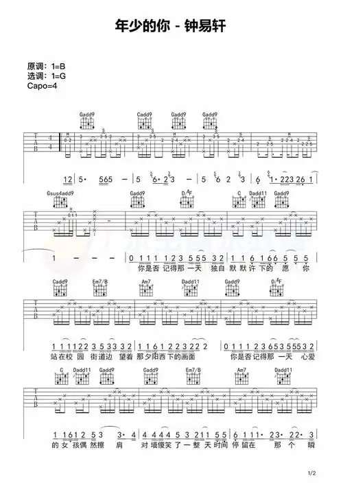 年少的你吉他谱-1