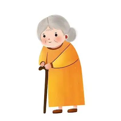 手绘温馨重阳节卡通老奶奶插画素材老人元素