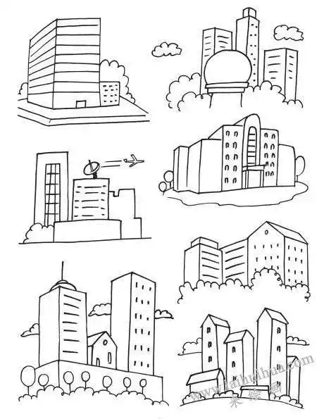 绘画高楼大厦怎么画涂色简单漂亮高楼大厦建筑简笔画步骤图片大全高楼